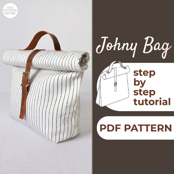 Roll Top Bag Sewing Pattern, Storage Bag, Knitting Bag Pattern, Picnic Bag Pattern, A0, A4 & US-Letter + Detailed Instruction