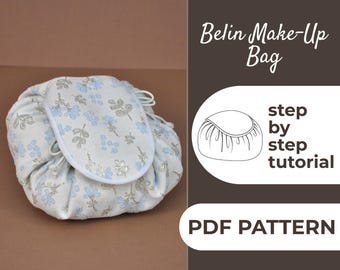 Drawstring Makeup Pouch Sewing Pattern | Cosmetic Bag, Small Purse | Easy Beginner Pattern + Easy Illustrated Tutorial | A0, A4 & US Letter