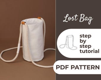 Naaipatroon voor een tas met waterfleshouder | Tas met koord voor het dragen van een waterfles | Eenvoudig patroon voor beginners + duidelijke geïllustreerde handleiding | A0, A4 & US Letter