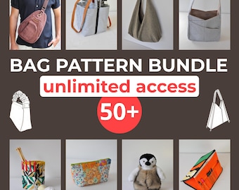 Whole Shop Bundle 50+ Bag Sewing Patterns, A0, A4, US-Letter PDF Patterns + Lifetime Access, Tote, Backpack, Clutch, Pouch
