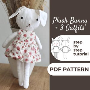 Bunny Plush Sewing Pattern | Stuffed Animal Pattern | Easy Beginner Pattern + Easy Illustrated Tutorial | 8 x 16 in | A0, A4 & US Letter