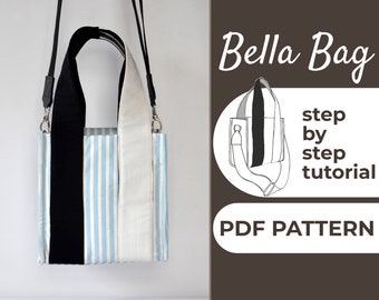 Small Cross Body Bag Sewing Pattern | Sling Shoulder Bag | Pattern + Detailed Illustration Instruction | 22x22x10 cm | A0, A4 & US-Letter