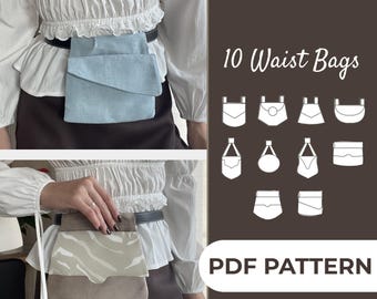 Waist Bags Bundle Sewing Pattern | 10 Belt Bags | Small Purse | Easy Beginner Pattern + Easy Illustrated Tutorial | A0, A4 & US Letter