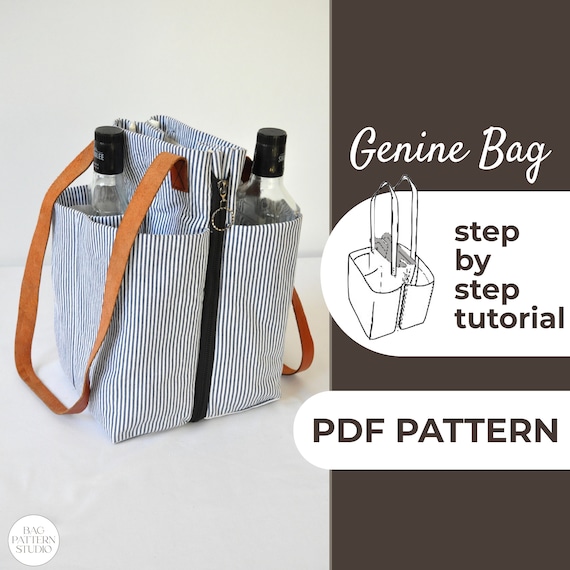 Shopping Bag Sewing Pattern | Wine Bag | Shoulder Bag | Pattern + Detailed Illustration Instruction | 18x32x18 cm | A0, A4 & US-Letter