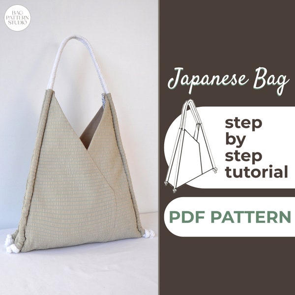 Slouchy Tote Bag Pattern, Origami Bag, Triangle Bag Pattern, Hobo Bag Pattern, A0, A4 & US-Letter + Detailed Written and Video Instruction