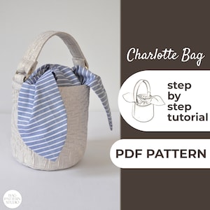 Bucket Bag Schnittmuster | Sommer Umhängetasche, Kleine Handtasche | Schnittmuster + Ausführliche Illustrationsanleitung | 14x14x17cm | A0, A4 & US-Letter