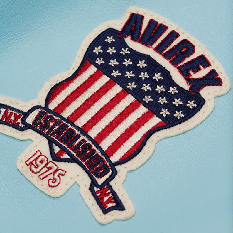 Herren Avirex Sky Blue American Flight Iconic USA Patches Militärische Bomberjacke Handgefertigte antike Mode Streetwear Lederjacken & Mantel Bild 5