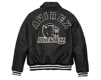 Avirex Tuskegee Black Aces Geniune Rindslederjacke | Varsity Style Embroiderd Streetwear Fashion Lederbekleidung | Perfektes Geschenk für Ihn