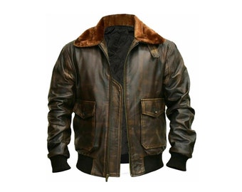 New Men's Handmade Distressed Brown Aviator A-2 Flight Force Bomber Jacket | Real Cowhide Leather Jackets & Coats | Fashion Seasonal Apparel