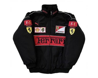 Neue Herren & Damen Vintage Style Ferrari Racing Bomberjacke | Unisex F1 bestickte Streetwear-Jacke | Geschenk für Reiter | Retro Racing Jacke