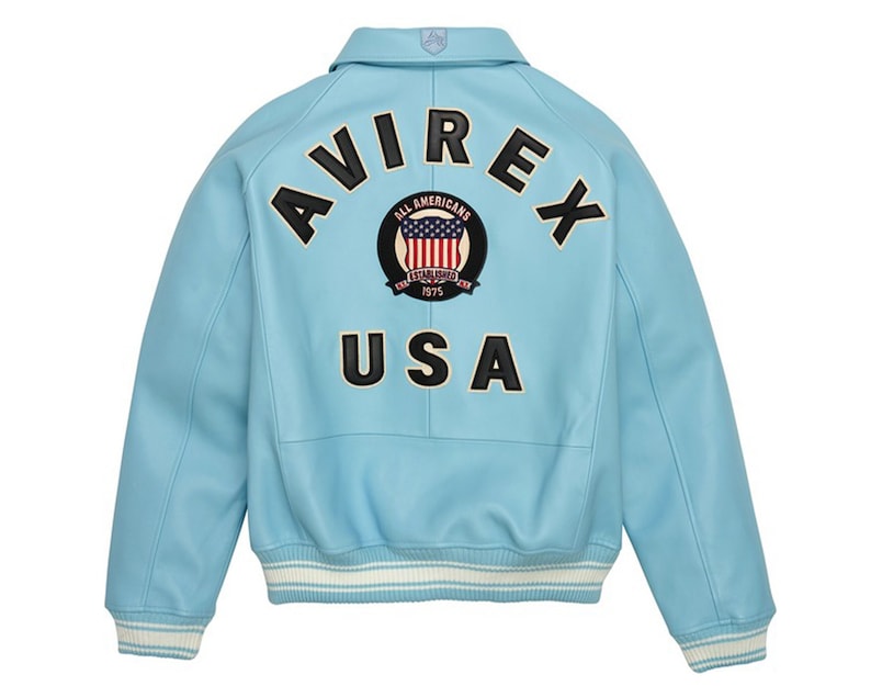 Herren Avirex Sky Blue American Flight Iconic USA Patches Militärische Bomberjacke Handgefertigte antike Mode Streetwear Lederjacken & Mantel Bild 1