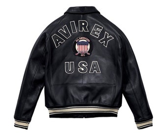 Avirex USA Edition Icon Militär Bomber Schwarze Lederjacke | Handgefertigte Avirex American Flight Herrenmode Jacken | Perfektes Geschenk für ihn