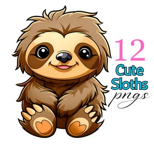 Leniwiec Clipart, Obrazy PNG w Stylu Cartoon (Pobieranie Cyfrowe)