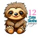 Sloth Clipart, Cute Sloth Cartoon Png Digital Download Print on Demand ...