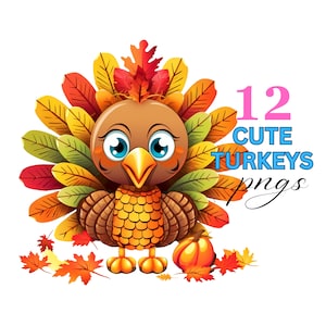 Cute Turkey Clipart Thanksgiving Cute Cartoon Turkey png Digital Download Print on Demand Cute Fall Cartoon Turkey Craft Printable Images