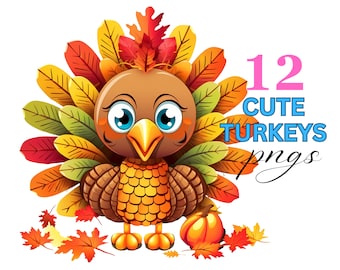 Cute Turkey Clipart Thanksgiving Cute Cartoon Turkey png Digital Download Print on Demand Cute Fall Cartoon Turkey Craft Printable Images