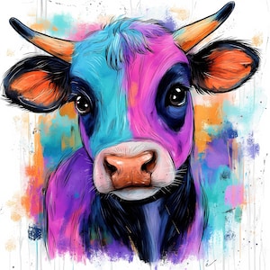 Clipart vache mignonne, téléchargement numérique, vache imprimable, impression Clip Art, fichiers JPG de haute qualité, clipart animaux de la ferme, cartes de visite indésirable colorées png