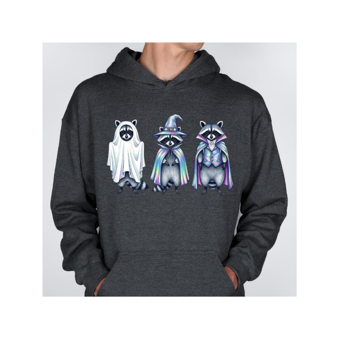 Iridescent Halloween Raccoon PNG: Funny, Witch, Vampire, Ghost Costumes ...