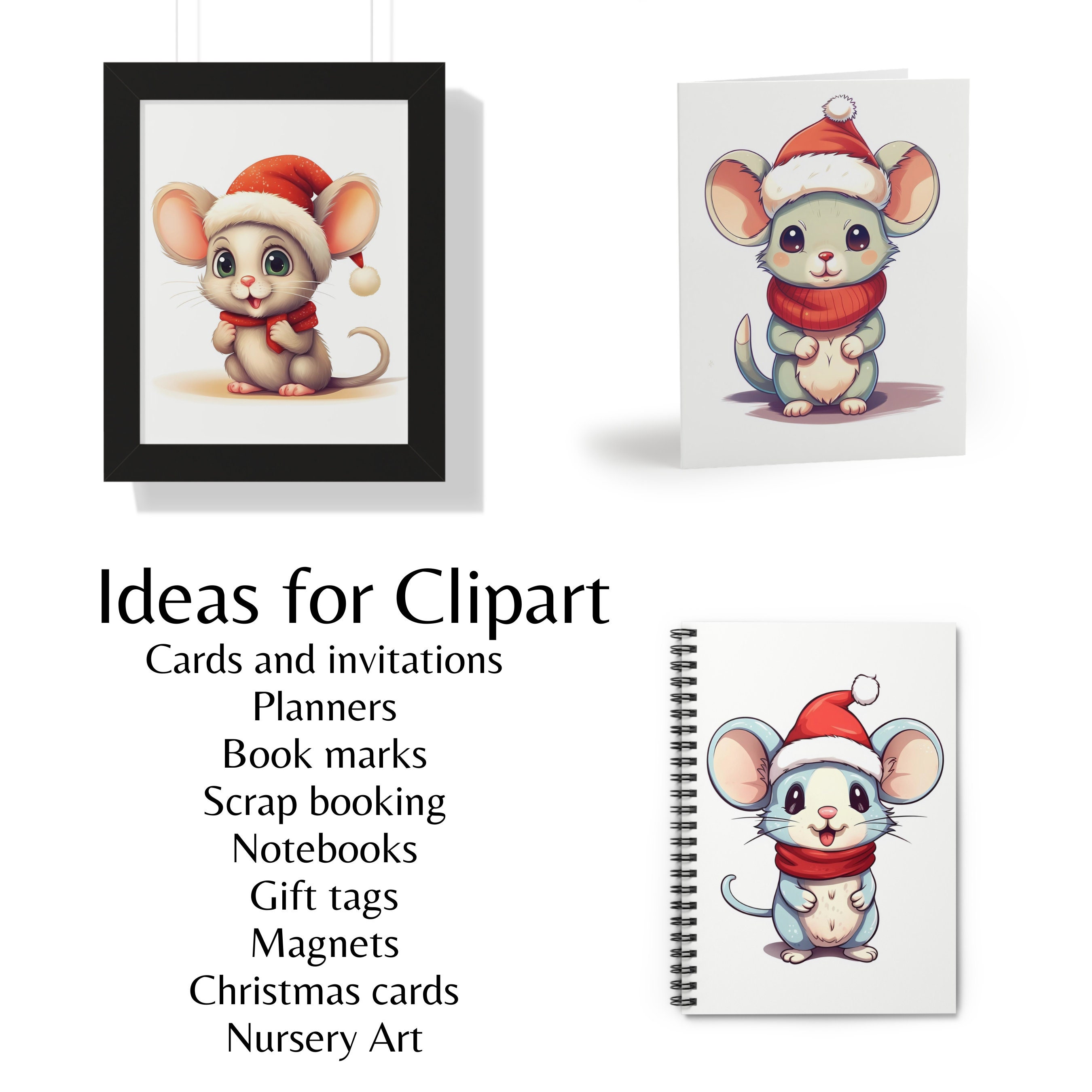 Christmas Mouse Clipart 20 High Quality Jpgs Merry Christmas Digital