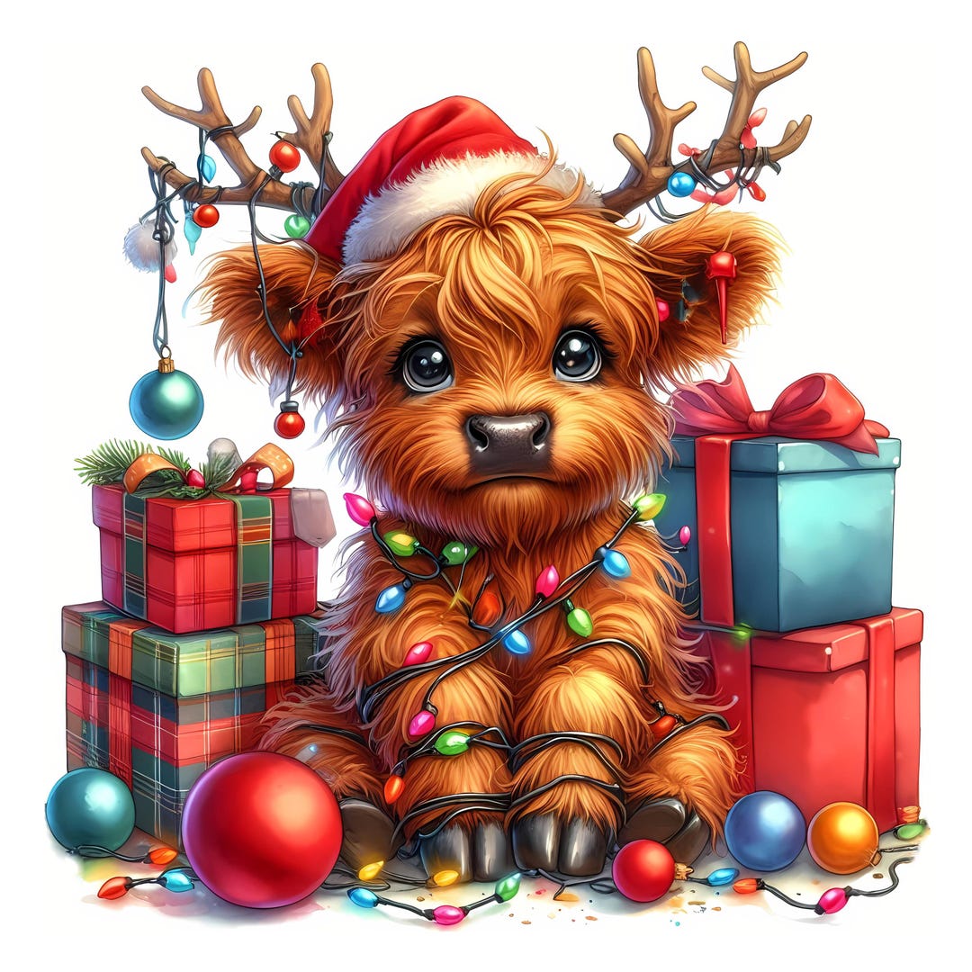 Christmas Cow Clipart Digital Download Highland Cow Christmas Printable ...