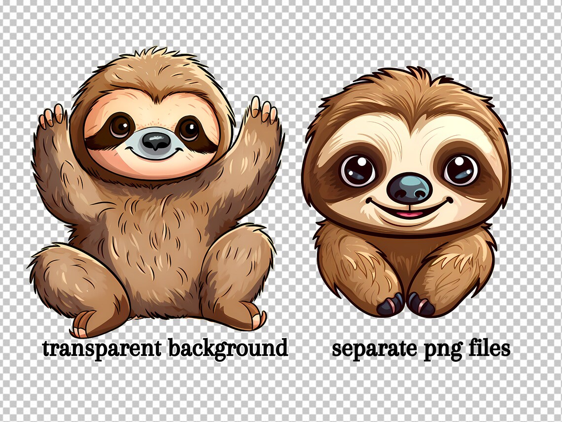 Sloth Clipart, Cute Sloth Cartoon Png Digital Download Print on Demand ...