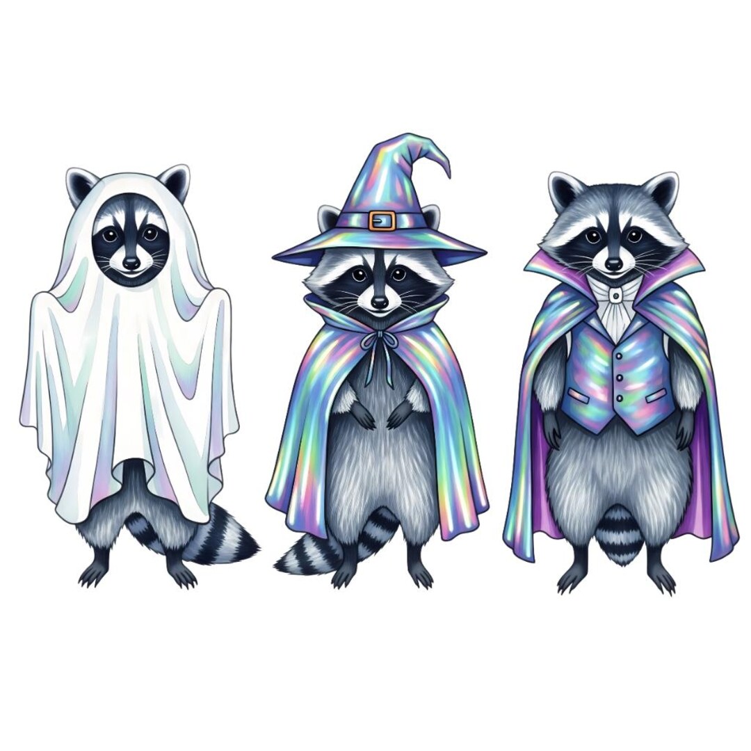 Iridescent Halloween Raccoon PNG: Funny, Witch, Vampire, Ghost Costumes ...
