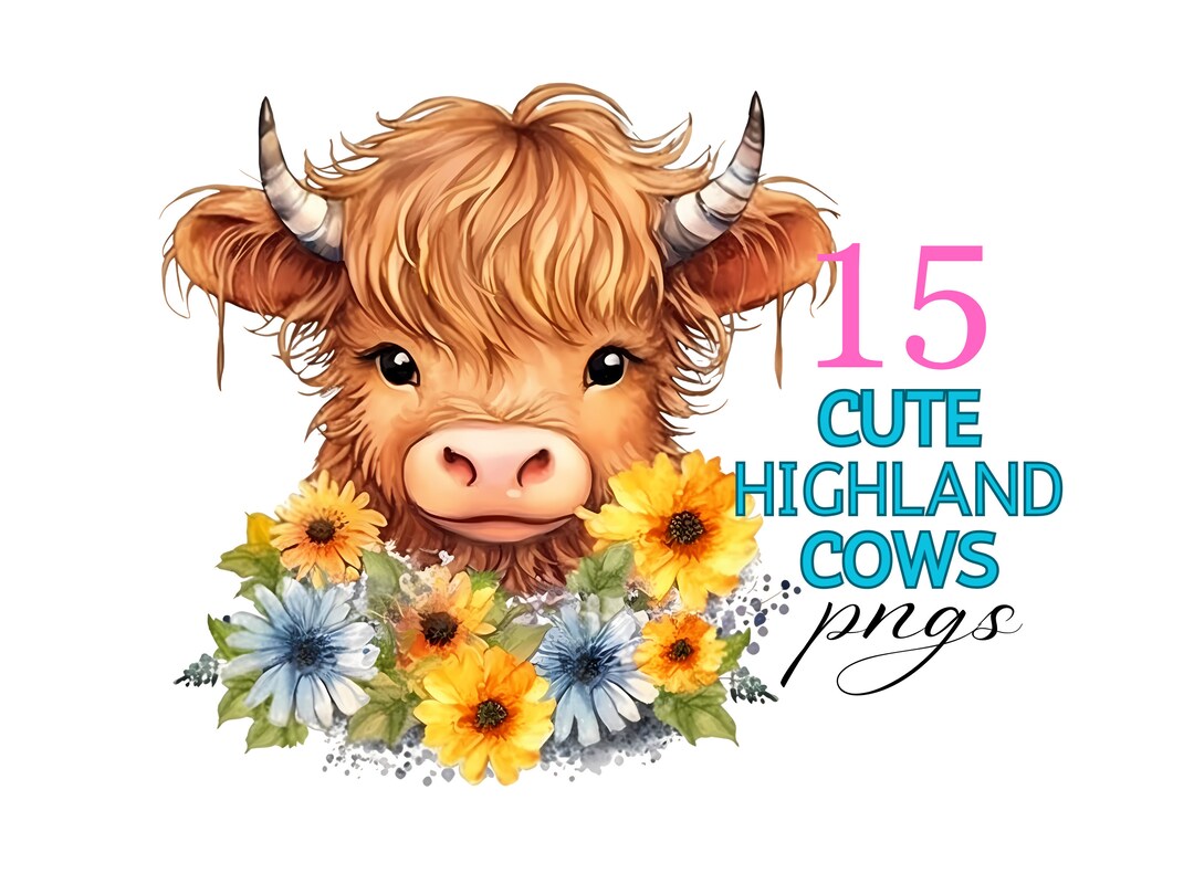 Highland Cow Clipart PNG Set, Floral Design (digital Download) - Etsy