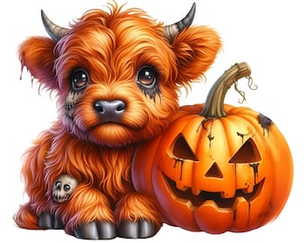 Spooky Highland Cow Halloween Clipart, Cute Ghost Cow PNG (Digital Download)