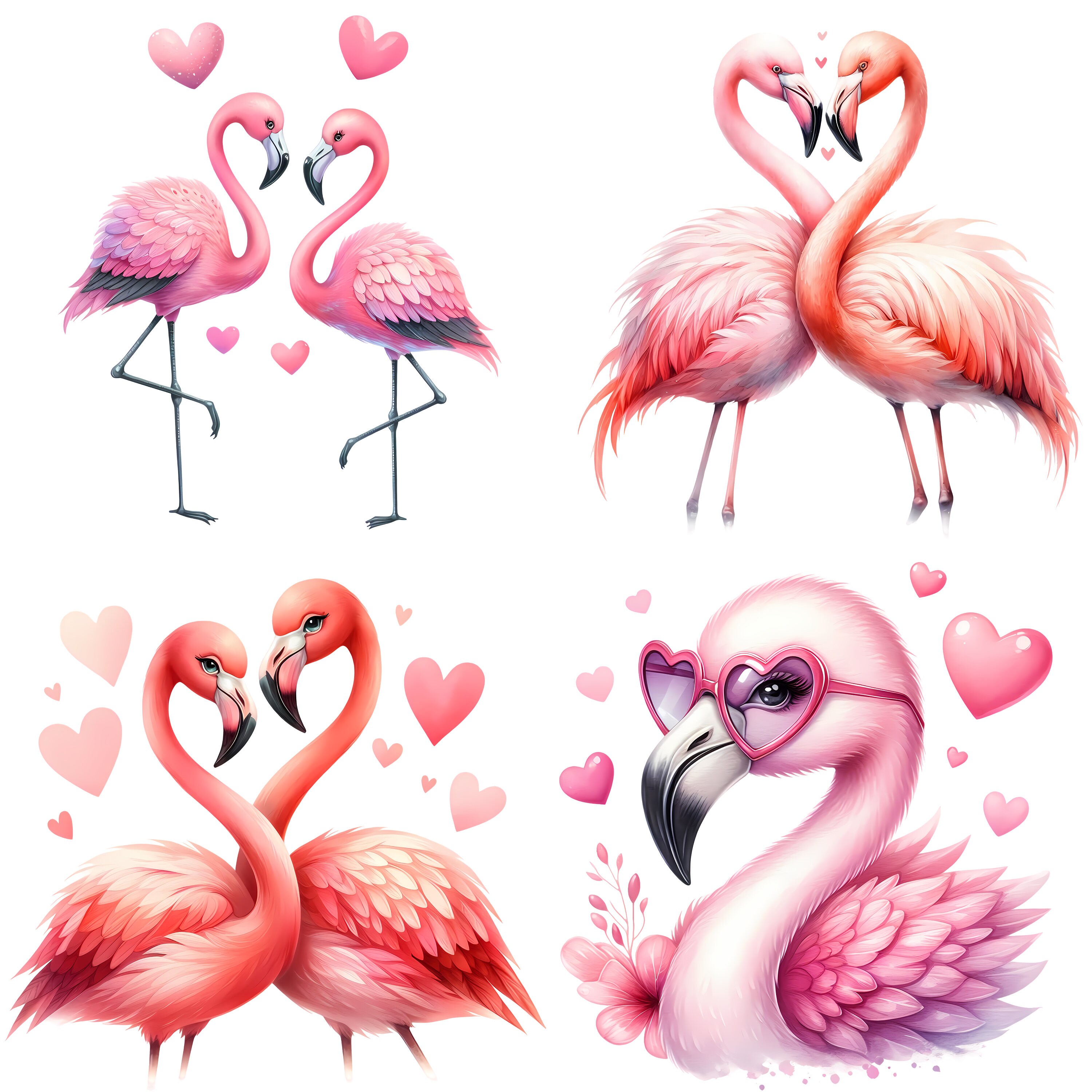 Flamingo Clipart Cute Cartoon Flamingo Pngs Digital Download Flamingos ...