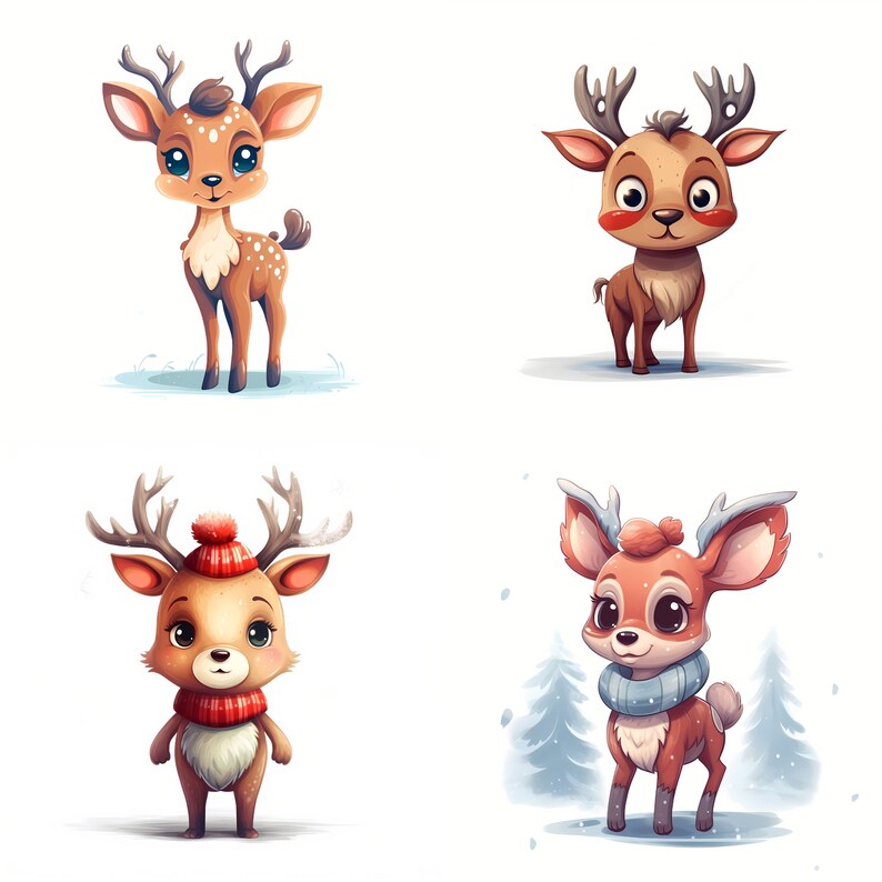 Christmas Reindeer X 20 Cute Baby Christmas Deer Clipart JPG, Instant ...