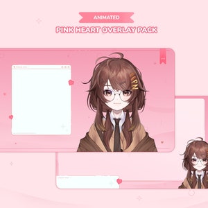 Pink Heart Animated Overlay Set - Stream Overlay for Twitch, Youtube, VTubers, IRL - Cute Heart Theme
