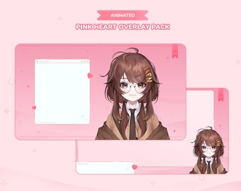 Pink Heart Animated Overlay Set - Stream Overlay for Twitch, Youtube, VTubers, IRL - Cute Heart Theme