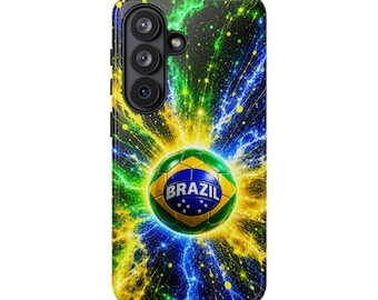 Custodia per telefono resistente / Galassia con bandiera del Brasile / Pallone da calcio brasiliano / Design per tifosi di calcio cosmici