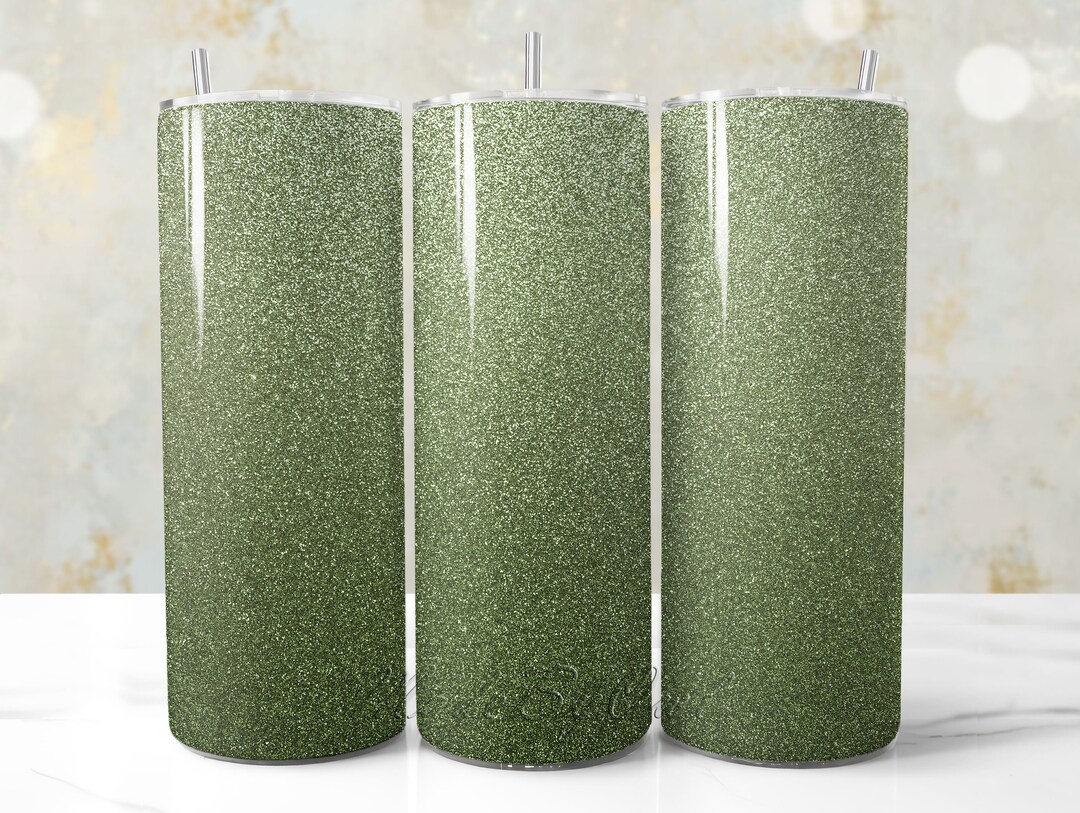Sage Green Glitter Tumbler Wrap, Ombre Green Design PNG for