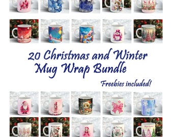 Weihnachtskaffeetasse Wrap Bundle, 11 Unze und 15 Unze Sublimationsdesigns PNG (Digitaler Download)