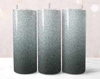 Gray Glitter Ombre Tumbler Wrap, Silver Tumbler Design, Sublimation for 20oz Tumbler Wrap, Sparkly Tumbler Wrap, Gray PNG Ombre Tumbler Wrap