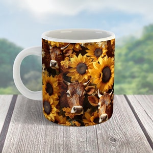 Western Mug Wrap PNG, Cow and Sunflower Mug Wrap for 11oz & 15oz, Country Coffee Mug Wrap PNG Sublimation Design, Digital Download