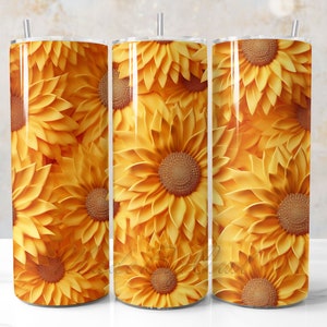 3D Sunflowers Tumbler Wrap PNG, 20oz Skinny Tumbler Sublimation Design, Yellow Floral Tumbler Template, Sunflowers PNG, Digital Download