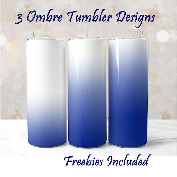 3 White to Blue Ombre Tumbler Wraps, White Blue Gradient Sublimation 20oz Tumbler Designs, Navy Blue Tumbler Background PNG Download