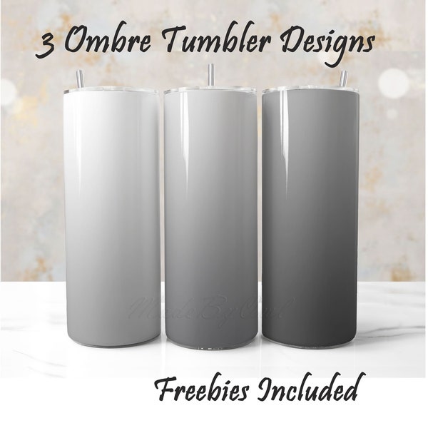 3 Gray Ombre Tumbler Wrap Designs, Gray Gradient Background PNG, Seamless Aesthetic 20oz Tumbler Trap for Sublimation, Men Tumbler Wrap