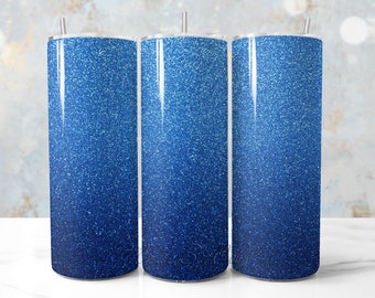 Diseño PNG para vaso térmico delgado de 20 oz con efecto degradado y purpurina azul (descarga digital)