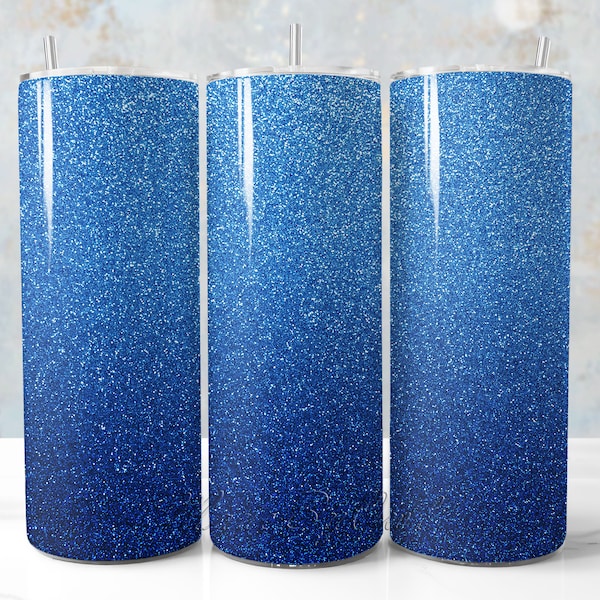 Popular Blue Glitter Ombre Tumbler Wrap, 20oz Tumbler Design, Blue Background Tumbler Wrap, Sparkle Blue PNG, Blue Glitter PNG Tumblerwrap