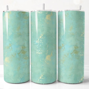 Teal and Gold Shabby Chic Tumbler Wrap, Turquoise Grunge PNG Background for 20oz Skinny Tumbler Sublimation, Seamless Tumbler Wrap Design