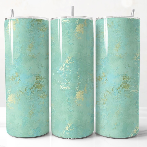 Teal and Gold Shabby Chic Tumbler Wrap, Turquoise Grunge PNG Background for 20oz Skinny Tumbler Sublimation, Seamless Tumbler Wrap Design