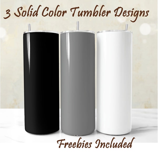 3 Solid Color Tumbler Wraps, White and Gray Tumbler Wraps, Black Sublimation Designs for 20oz Monochrome Tumbler, Background PNG Download
