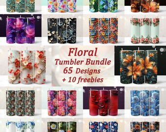 65 Floral Tumbler Wrap Designs, 20oz PNG Sublimation Bundle (Digital Download)
