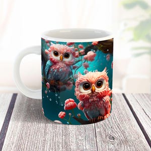 3D Cute Owls Mug Wrap PNG, 11oz Mug Wrap, 15 oz PNG Sublimation Design, 3d Owl Mug Sublimation Wrap PNG, Digital Download