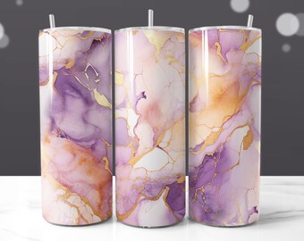 Purple Gold Marble Tumbler Wrap, Pastel Agate Sublimation Design PNG (Digital Download)