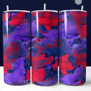 Purple Sublimation Tumbler Design, Purple Red Blue Wrap For 20 Oz Tumbler, Watercolor Purple Tumbler Png Background, Dark Neon Tumbler Wrap