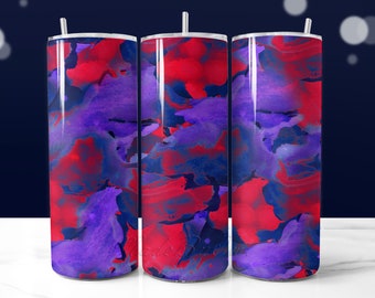 Watercolor Purple Tumbler Wrap, Red Blue Design (PNG Digital Download)